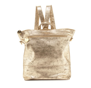 Neiman Marcus + Pebbled Metallic Faux-Leather Backpack