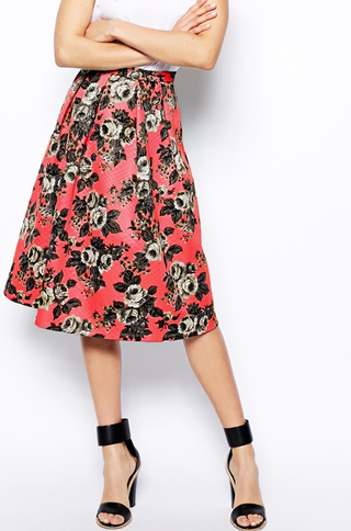 ASOS + Quilted Midi Skirt In Floral Print