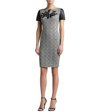 St. John Collection + Prince of Wales Plaid Knit Short Sleeve Sheath Dress