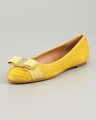 Salvatore Ferragamo + Varina Bow Snakeskin Flat