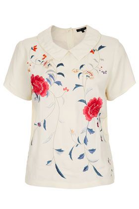 Topshop + Embroidered Floral Collar Tee