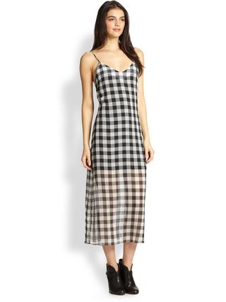 Line & Dot + Ellis Sheer-Skirt Gingham Slip Dress