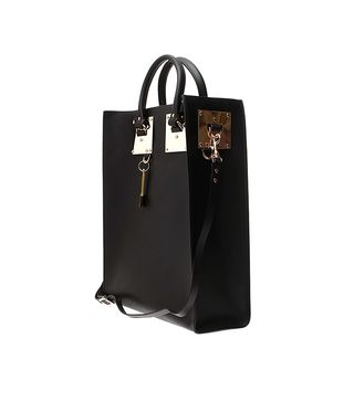 Sophie Hulme + Structured Buckle Leather Tote in Black