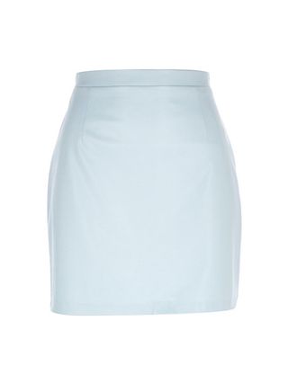 River Island + Light Blue Leather-Look Mini Skirt