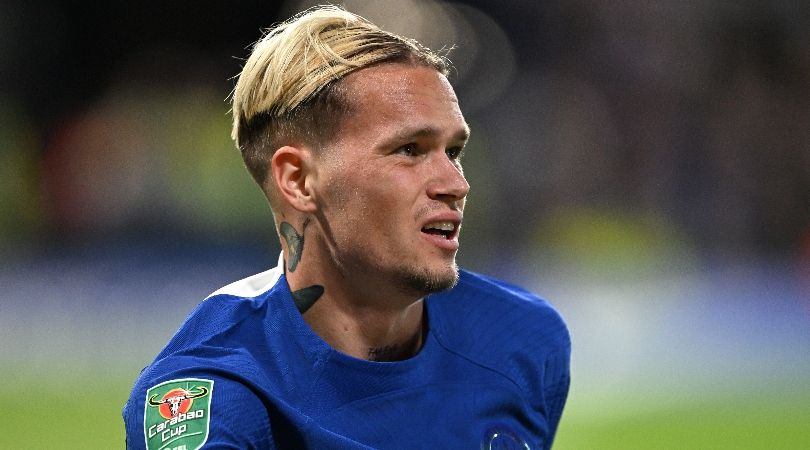 Chelsea winger Mykhailo Mudryk looks on during the Blues&#039; Carabao Cup clash against Brighton in September 2023.