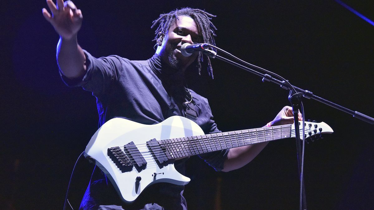 Tosin Abasi of Animals as Leaders performs during Swanfest at Heart Health Park on April 23, 2022 in Sacramento, California