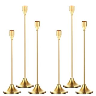 Metal Gold Taper Candle Holder Candlestick Holders for Wedding, Dinning, Party, Decorative Candelabra Fits 3/4 Inch Thick Candle & Led Candles (set of 6 Pcs)