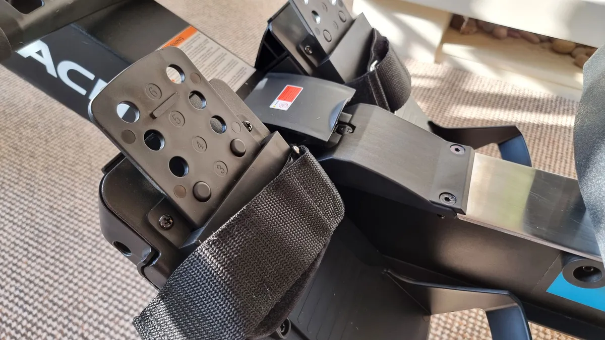 A close up of the footplates on the NovaRow R50.