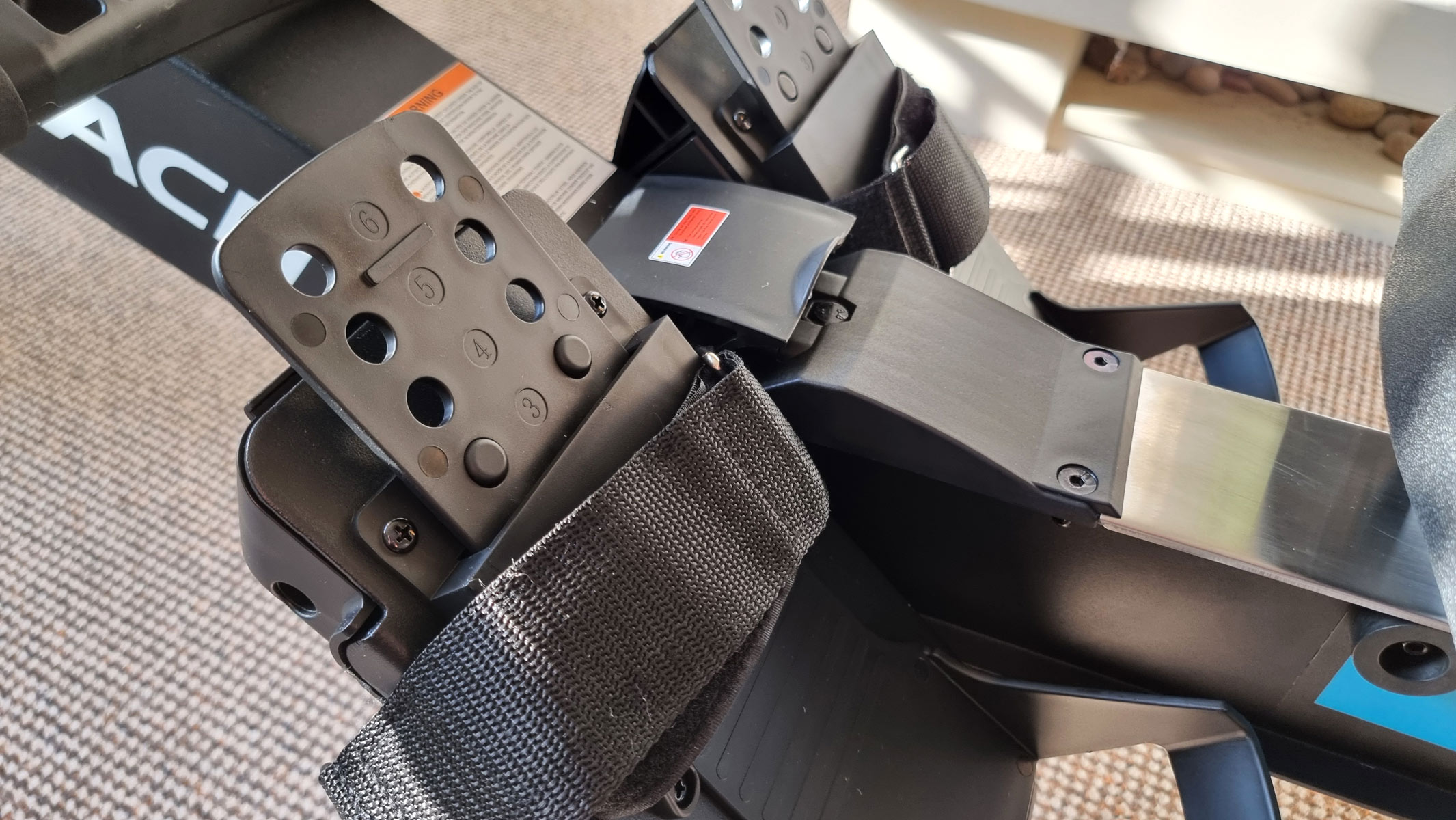 A close up of the footplates on the NovaRow R50.