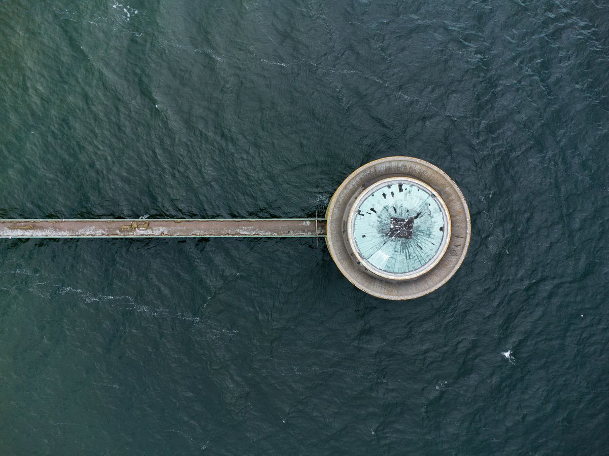 Photo of reservoir pump tower taken with the DJI Mini 4K