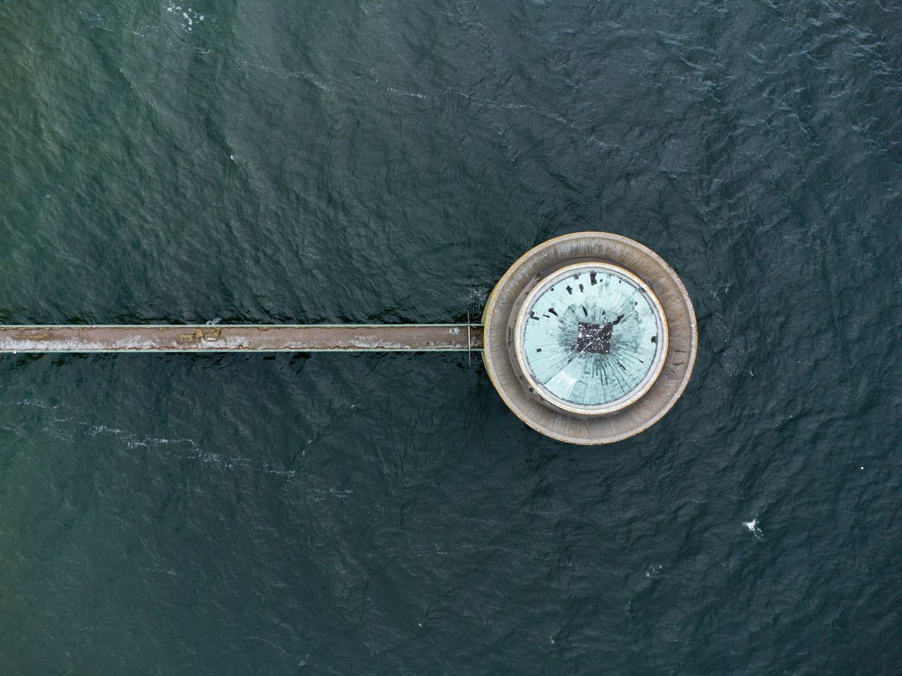 Photo of reservoir pump tower taken with the DJI Mini 4K