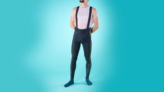 Santini Adapt bib tights worn by a male cyclist