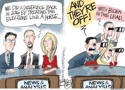 Political Cartoon U.S. Chuck Todd Nicolle Wallace Biden media 2020