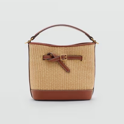 Mango raffia-efekt kbelík taška