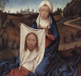 Veronica holding her veil, painting by Hans Memling