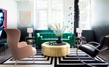 With the aid of interior designer Daun Curry, Jemma Wynne's NYC salon has been tastefully transformed with myriad jewel tones, patterns, textures, and an array of statement-making furniture and pop-inflected art pieces