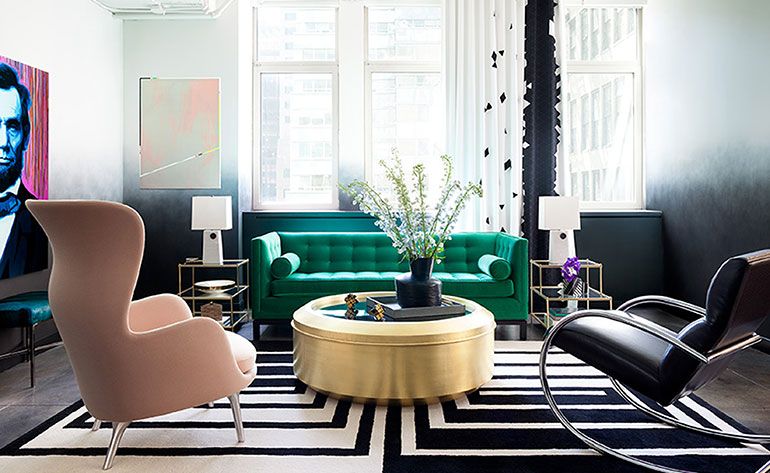 With the aid of interior designer Daun Curry, Jemma Wynne&#039;s NYC salon has been tastefully transformed with myriad jewel tones, patterns, textures, and an array of statement-making furniture and pop-inflected art pieces