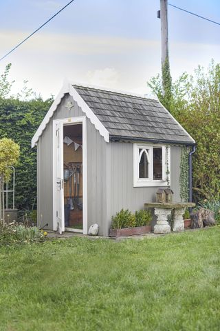 shed ideas: traditional white and grey