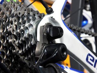 Quick Step are among the teams using custom stainless steel derailleur hangers for extra durability