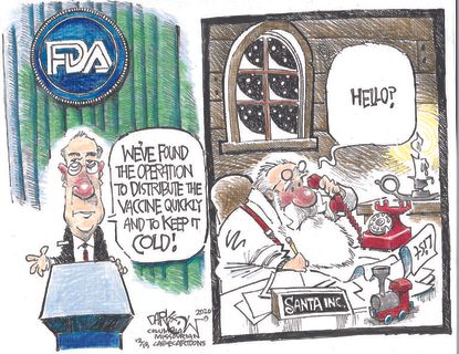 Editorial Cartoon U.S. COVID vaccine Santa Claus