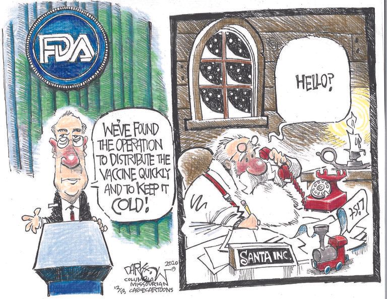 Editorial Cartoon U.S. COVID vaccine Santa Claus