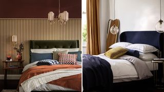 Compilation of two bedrooms showing metallic interior design trends 2023