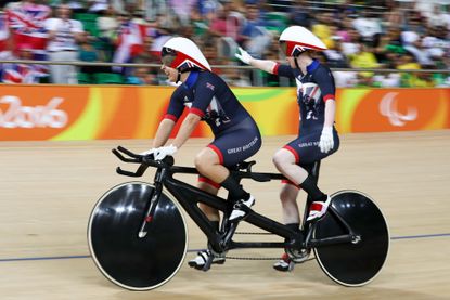 Two tandem track riders at the Rio 2016 Olympic Games