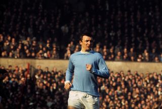 Mike Summerbee playing for Manchester City against Manchester United, 1969