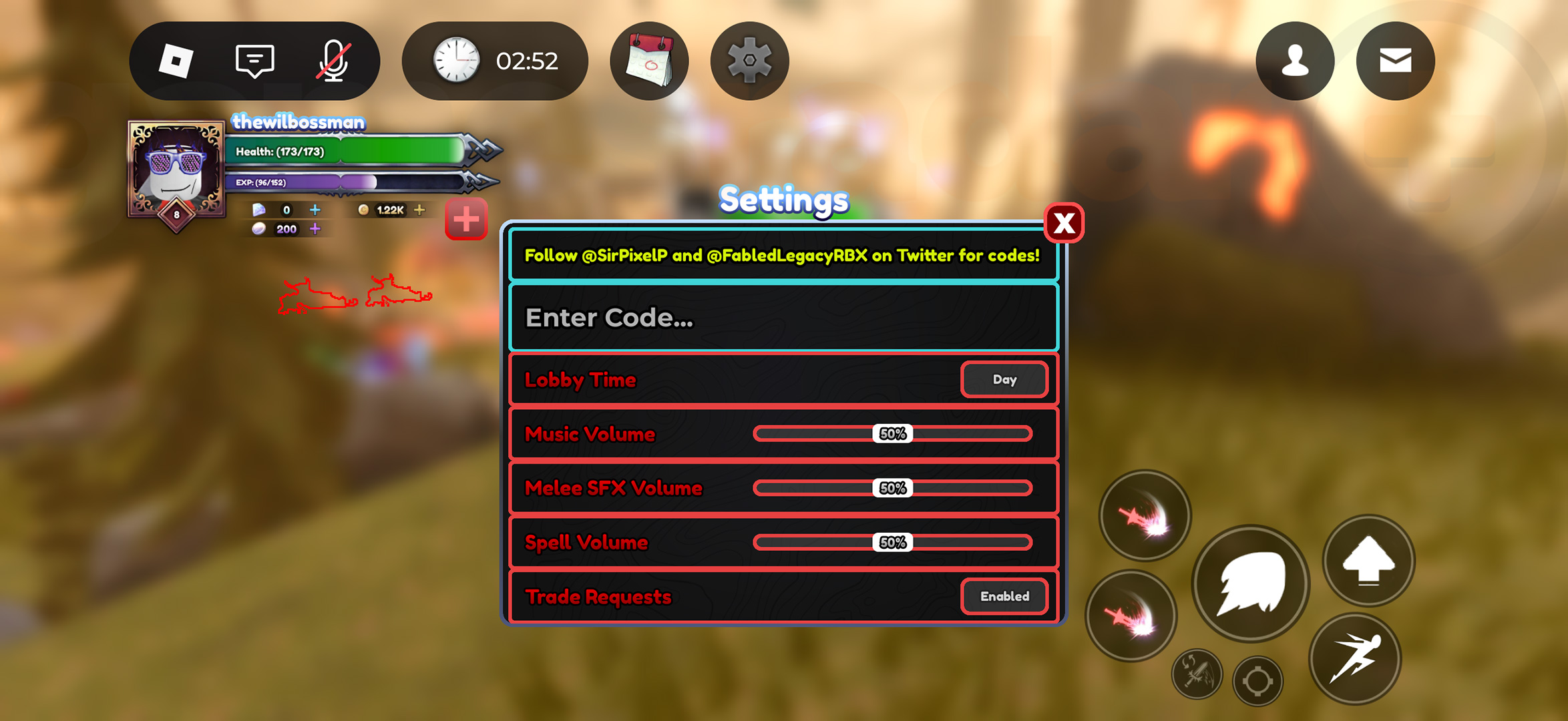 The Settings menu used to redeem Fabled Legacy codes