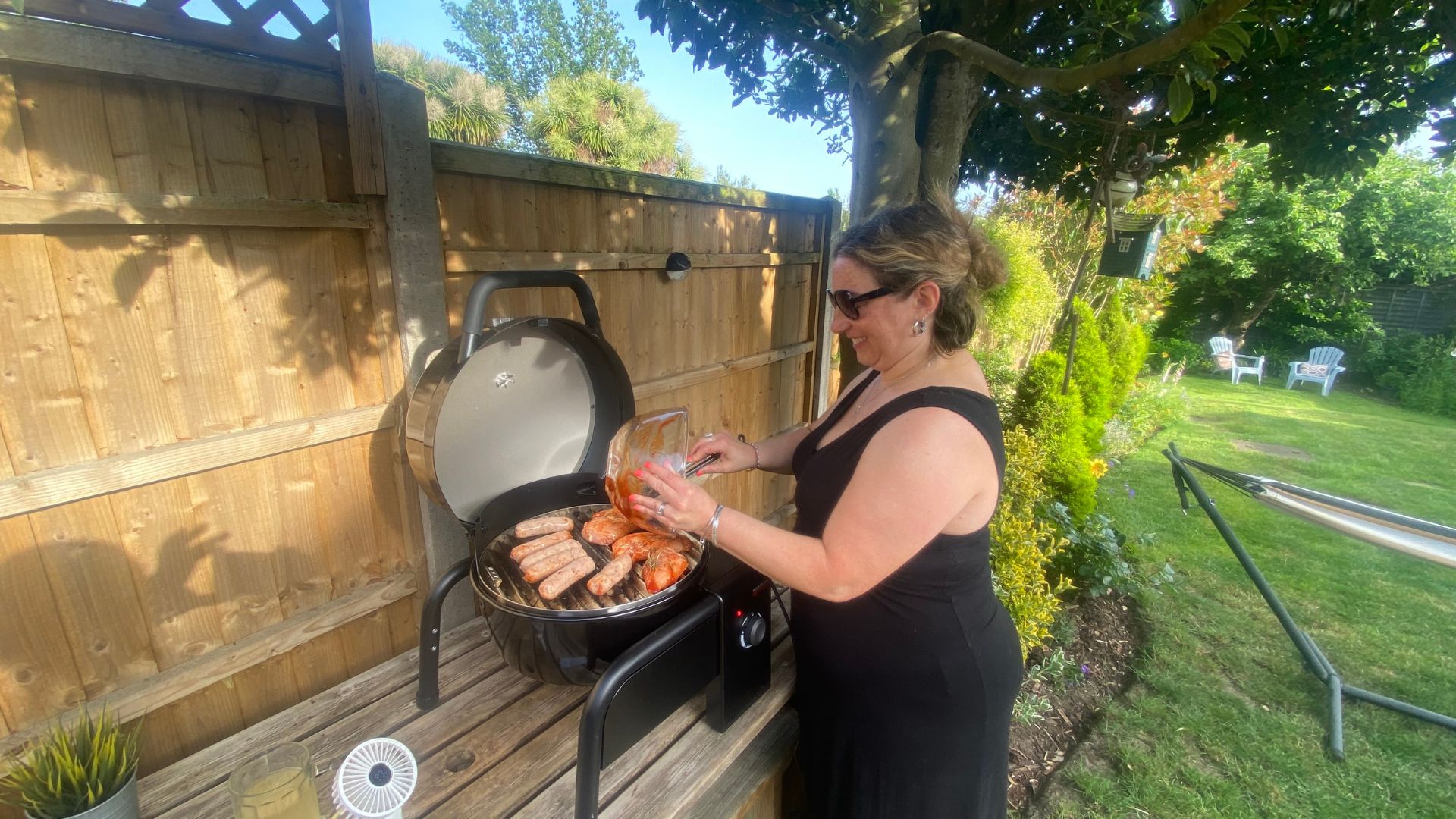 The Char-Broil Patio Bistro Cube E Barbecue pictured in tester Annalise Desmond's garden during testing