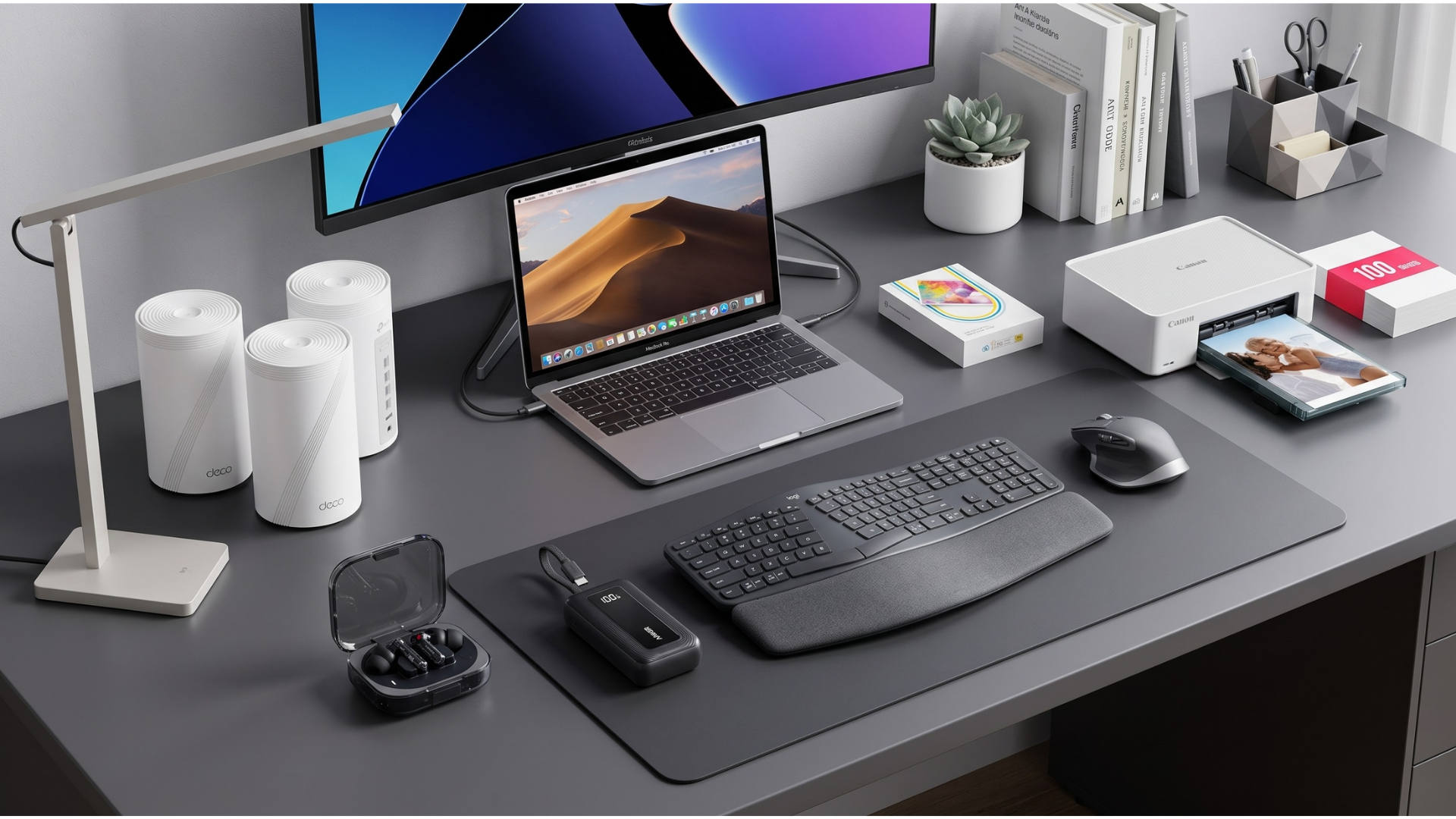 A selection of home office accessories in Amazon's Labor Day sale sitting on a desk together