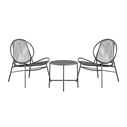 Novogratz Poolside Gossip, Marilyn 3 Piece Resin Weave Chat Set, Charcoal