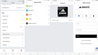 Screenshots showing how to sync Amazfit data with Adidas Running