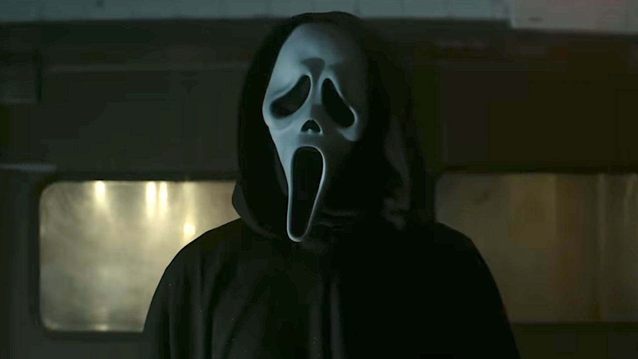Ghostface standing in front of doors in Scream 7