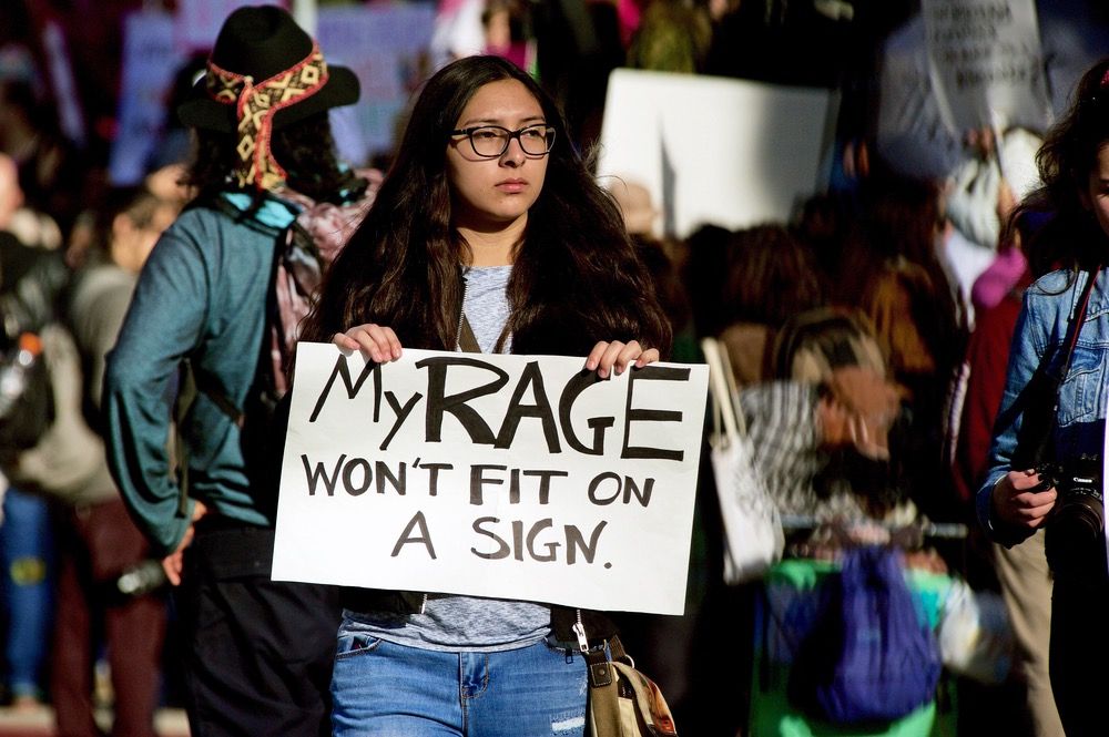 An historic worldwide &quot;Womens March&quot; brings thousands of protesters gathered in front of City Hall downtown Los Angeles.