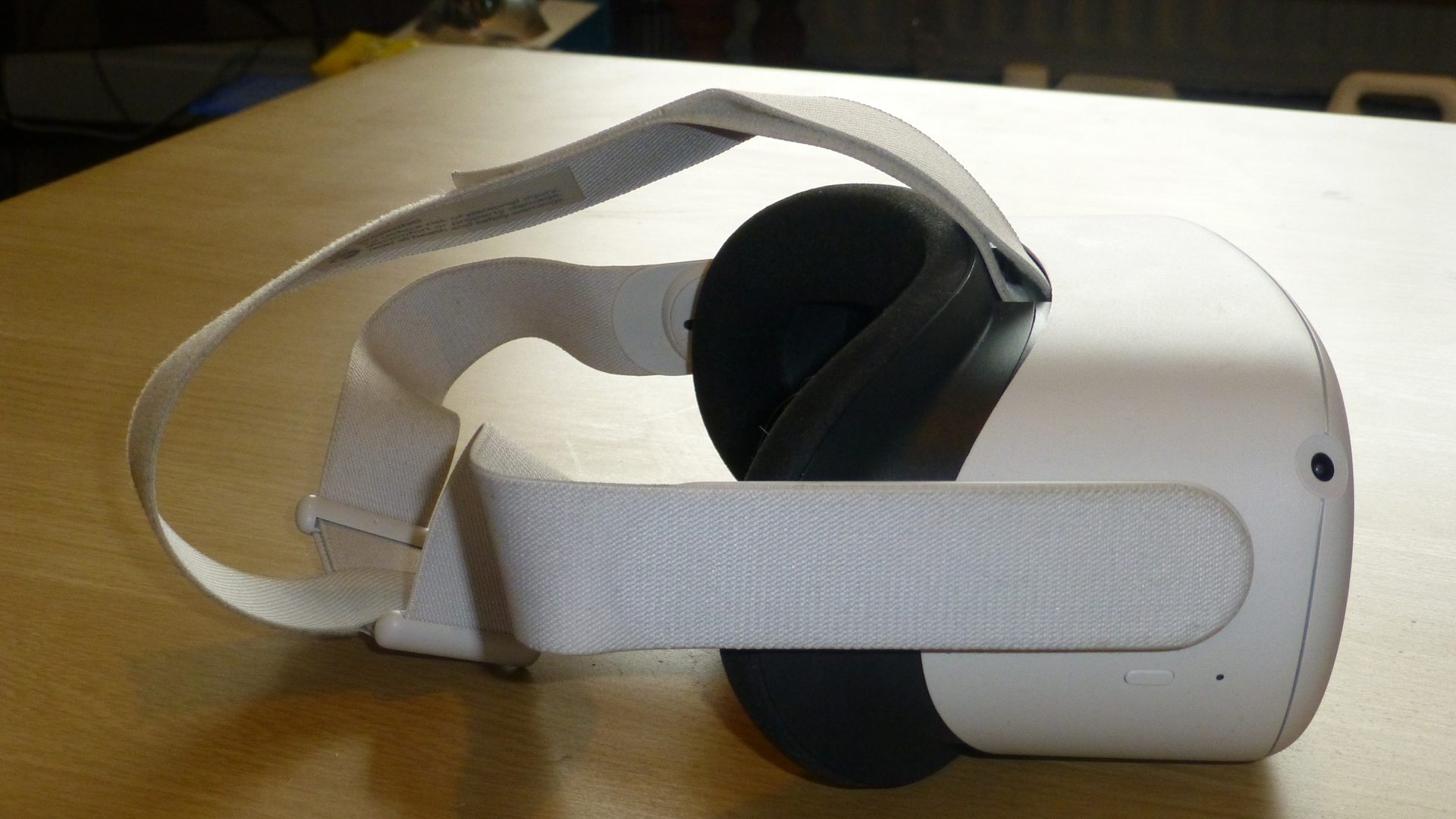Meta Quest 2 VR headset side angle view.