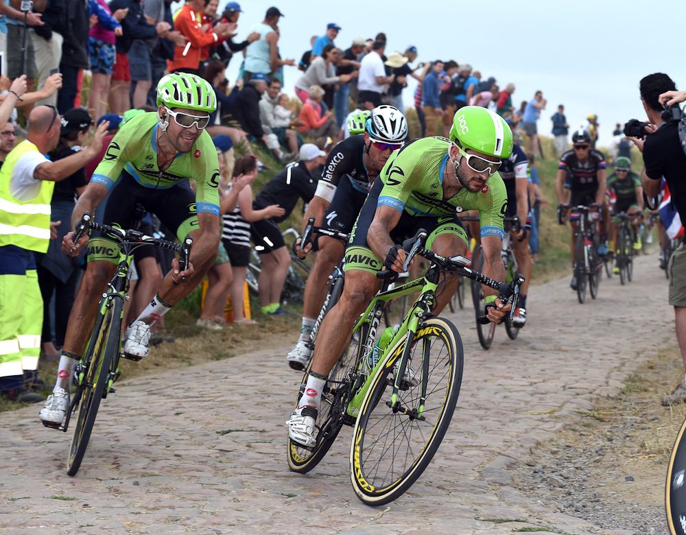 Nathan Haas (Cannondale-Garmin) on the cobbles during stage 4.