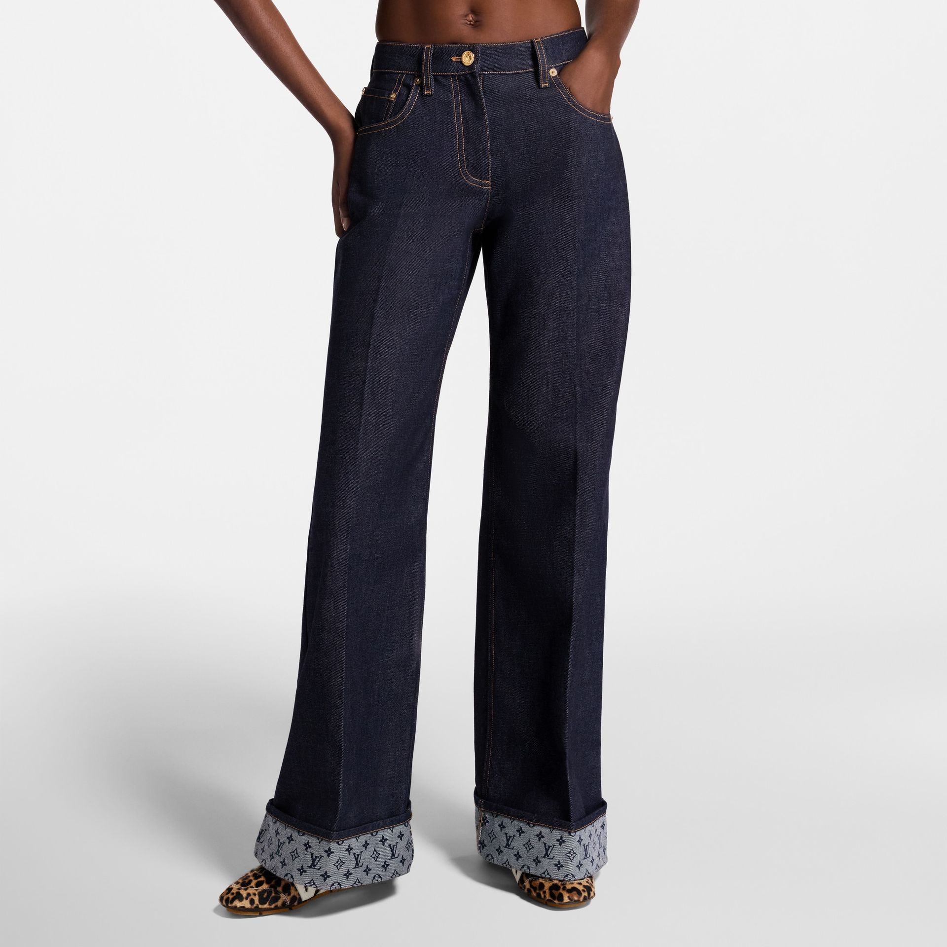 Cuffed Hem Flared Jeans