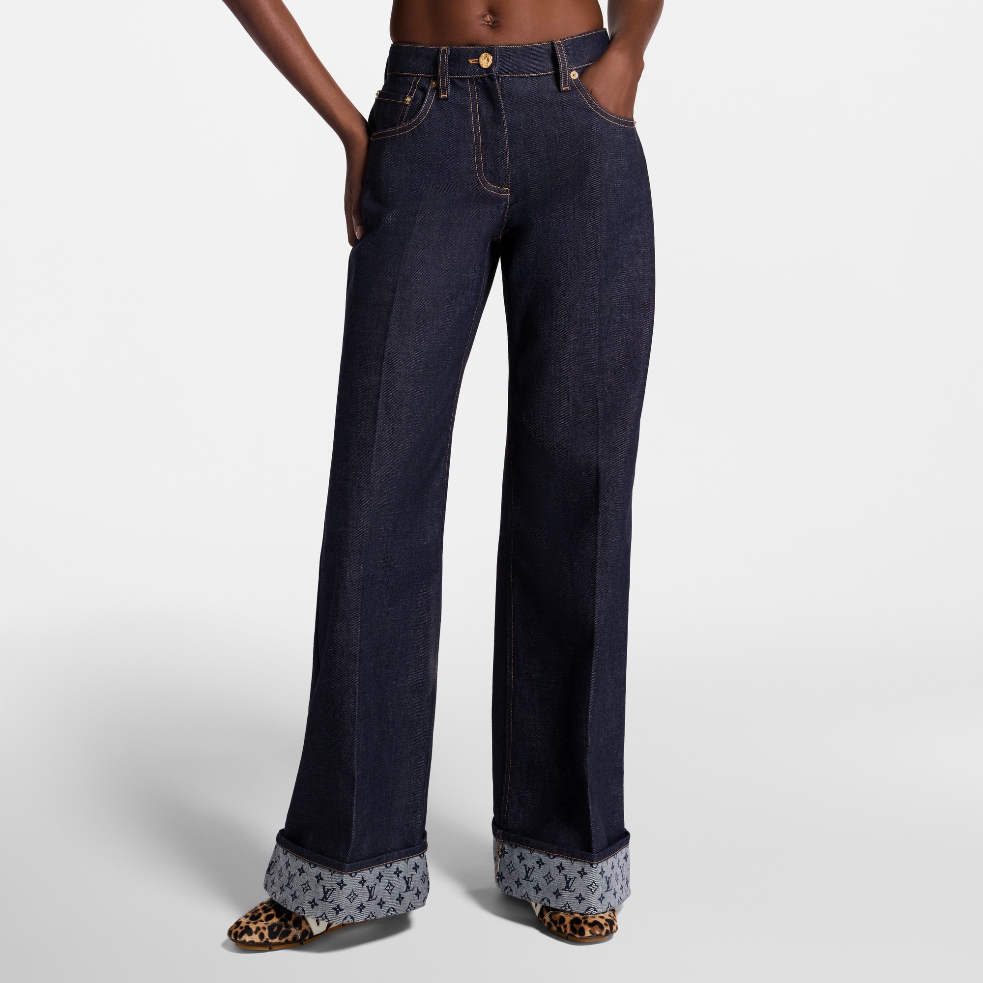Cuffed Hem Flared Jeans