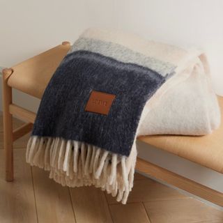 Leather-Trimmed Tasseled Alpaca-Blend Jacquard Blanket