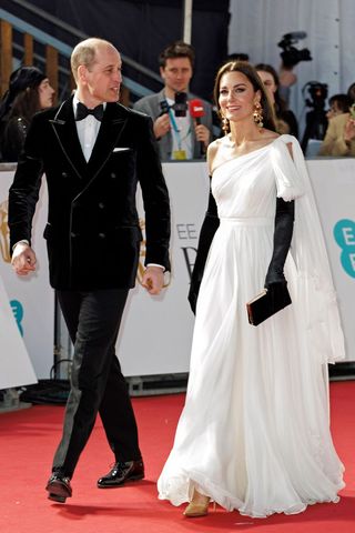 Princess of Wales, Kate Middleton, wearing McQueen on the Baftas Red Carpet