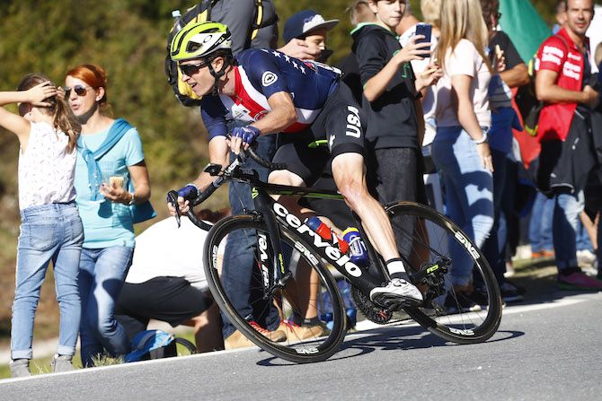 The USA's Ben King in action at the 2018 elite men's Worlds road race in Innsbruck, Austria