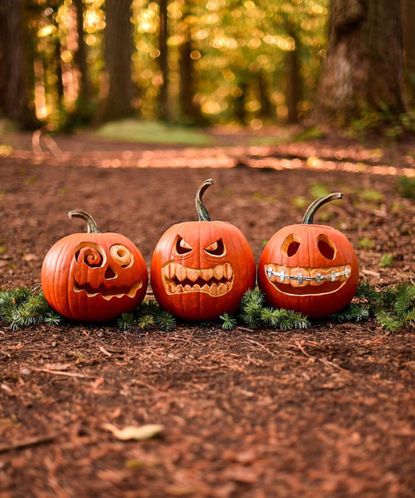 Trio of pumpkin carving ideas with toothy grimace designs