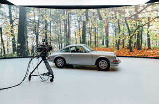 A car in front of a virtual production set.