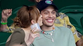 Phoebe Dynevor and Pete Davidson hosted by Lanson attend day 6 of the Wimbledon Tennis Championships at the All England Lawn Tennis and Croquet Club on July 03, 2021 in London, England. (Photo by Karwai Tang/WireImage)