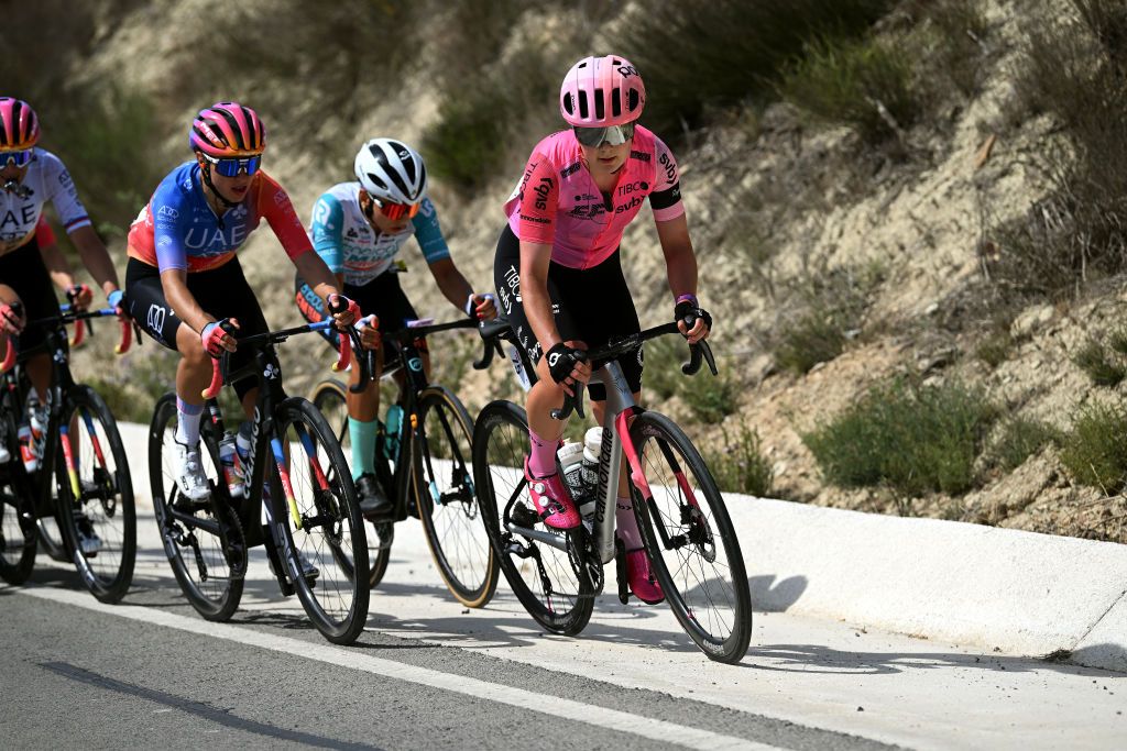 PILAR DE LA HORADADA SPAIN MAY 02 Sara Poidevin of Canada and Team EF EducationTibcoSvb competes during the 9th La Vuelta Femenina 2023 Stage 2 a 1058km stage from Orihuela to Pilar de la Horadada UCIWWT on May 02 2023 in Pilar de la Horadada Spain Photo by Dario BelingheriGetty Images