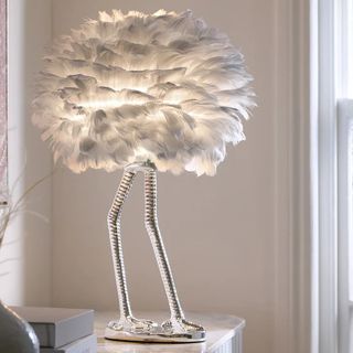 table lamp with silver ostrich legs and feather shade