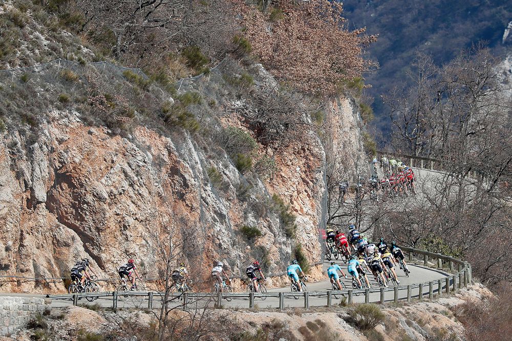 The pack rides near Les Ferres during the sixth stage of the 74th edition of the Paris-Nice