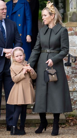 Lena Tindall with Zara Tindall outside St Mary Magdalene Church on December 25, 2023