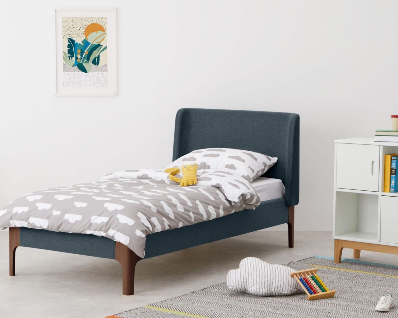Made Roscoe Single Bed in kids' bedroom with cloud duvet and grey rug